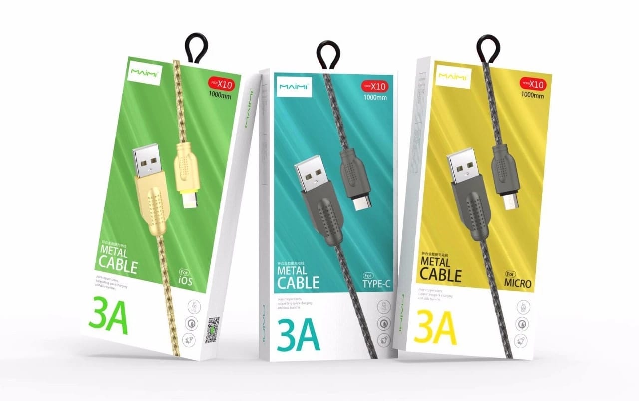 KABEL DATA MAIMI X10-TYPE-C-1M-GOLD/GREY- 3.0A CHARGING SPEED -METAL SPING +ZINC ALLOY COVER ORIGINAL
